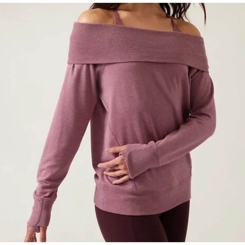 Athleta Studio Barre Off Shoulder Sweatshirt TENCEL Mauve Pink Small